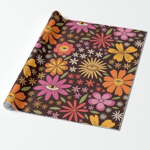 Papel De Presente Hippie Psicodélico Anos 70 Groovy Padrão de Olhos 
