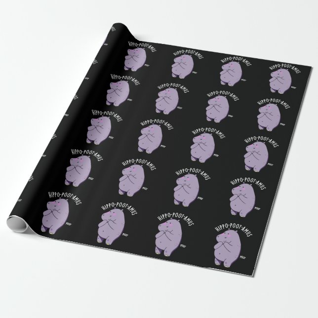 Papel De Presente Hippo-poot-amus Funny Farting Hippo Pun Dark BG (Desenrolado)
