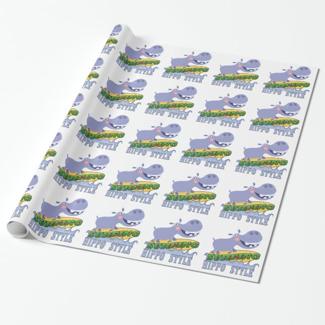Papel De Presente Hippopotamus do surfista (Desenrolado)
