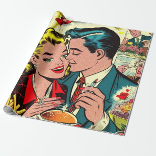 Papel De Presente Histórias em quadrinhos do Casal Retro Love