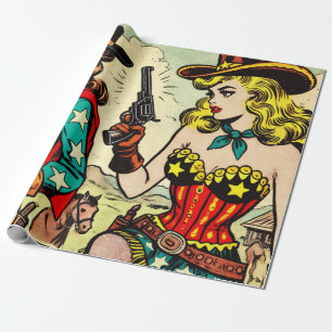 Papel De Presente Histórias em quadrinhos Vintage Western Cowgirl