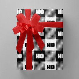 Papel De Presente Ho Ho Ho Black White Chic Christmas Buffalo Plaid