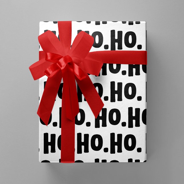Papel De Presente Ho. Ho. Ho. Chic & Divertido Natal Preto e Branco (Ho. Ho. Ho. Black & White Chic & Fun Christmas Wrapping Paper)