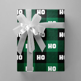 Papel De Presente Ho Ho Ho Green Black White Christmas Buffalo Plaid