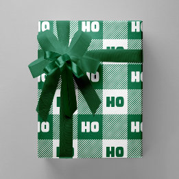 Papel De Presente Ho Ho Ho Green White Chic Christmas Buffalo Plaid