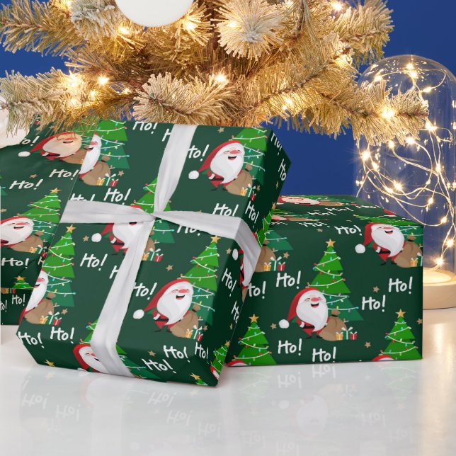 Papel De Presente Ho Ho Ho Papais noeis e Árvore de Natal (Feriados)