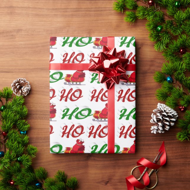 Papel De Presente Ho Ho Ho Papais noeis Sleigh Christmas green scrip (Presente de Natal)
