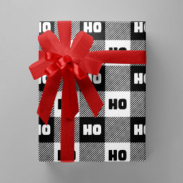 Papel De Presente Ho Ho Ho Preto Branco Chic Natal Xadrez Búfalo
