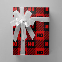 Papel De Presente Ho Ho Ho Red & Black Chic Christmas Buffalo Plaid