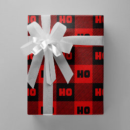 Papel De Presente Ho Ho Ho Vermelho e Preto Chic Natal Plaid Búfalo