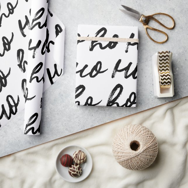 Papel De Presente Ho Ho Moderno Mão Minimalista Desenhou Natal (Artesanato)