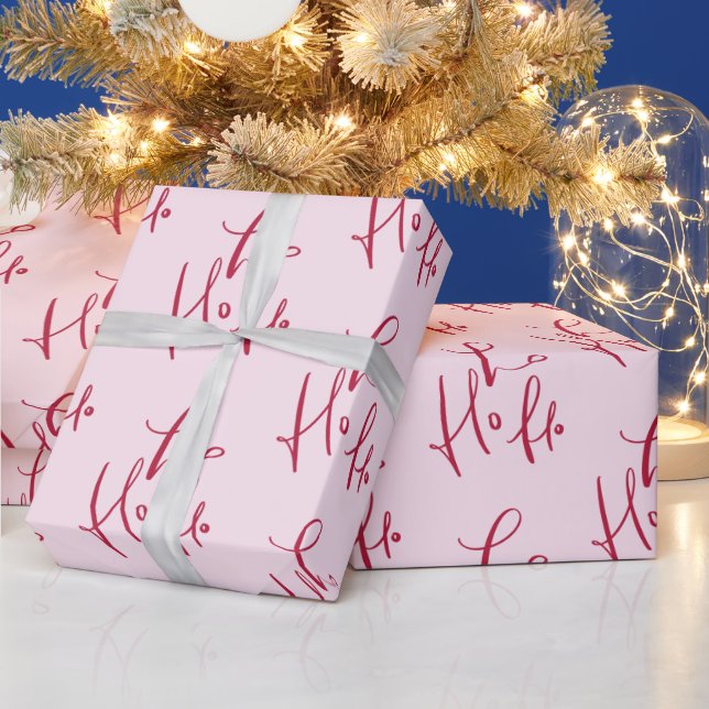 Papel De Presente Ho Ho Red Script Holiday Gift Wrappaper (Feriados)
