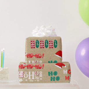 Papel De Presente Ho Ho Vintage Kraft Padrão de Natal