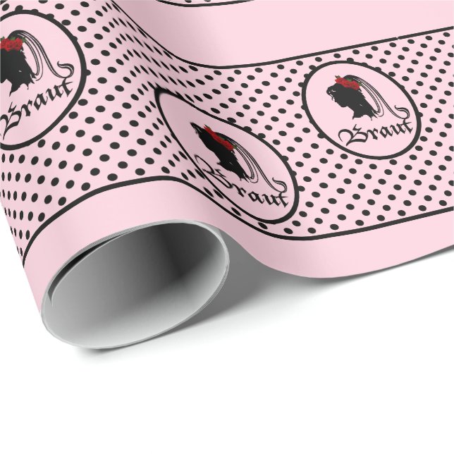 Papel De Presente Hochzeit Braut Text Frau Kopf rosa Punkte (Ponta do rolo)