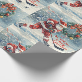 Papel De Presente Hockey Christmas with Santa Claus
