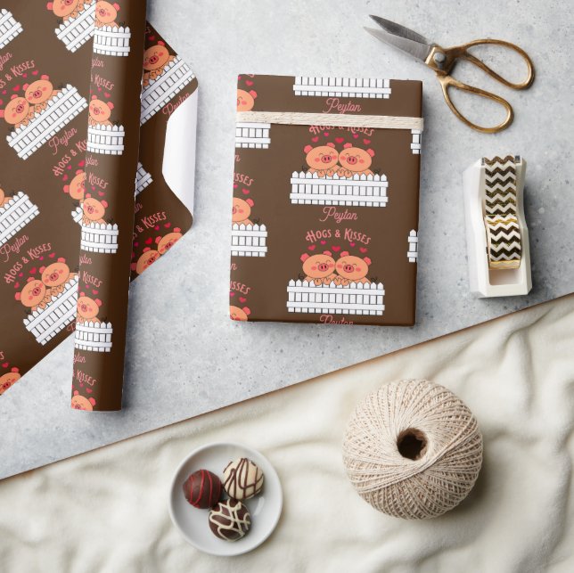 Papel De Presente Hoge e Kisses adicionam um nome Papel de ondulação (Artesanato)