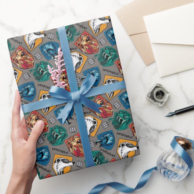 Papel De Presente HOGWARTS™ Houses Crosshatched Pattern (Presentear)