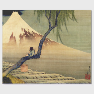 Papel De Presente Hokusai Boy Vivendo o Monte Fuji Japonês