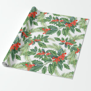 Papel De Presente Holiday Gift Wrap Holly Berries