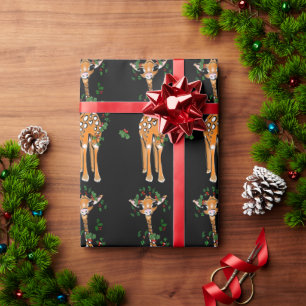 Papel De Presente Holiday Giraffe - férias Holly Garland Wraping P