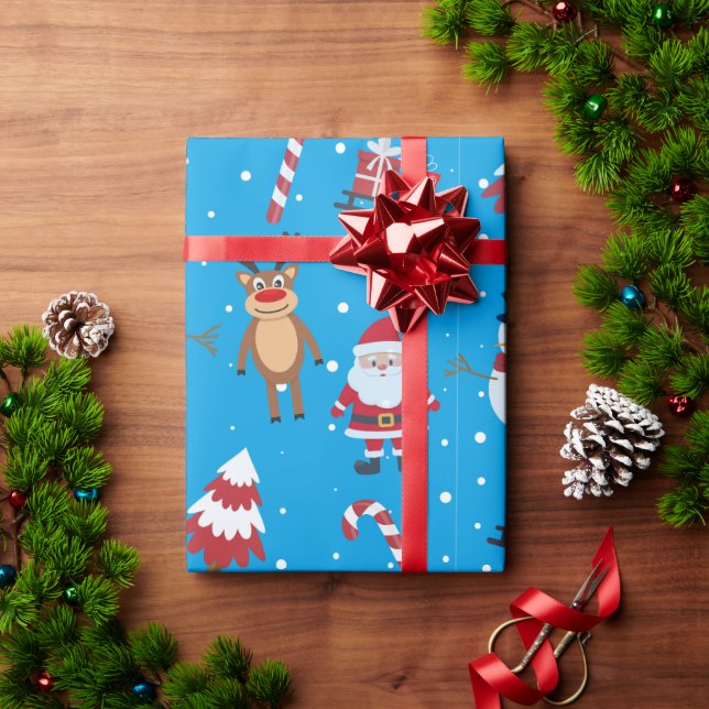 Papel De Presente Holiday Pattern Santa Reindeer Snowman (Presente de Natal)