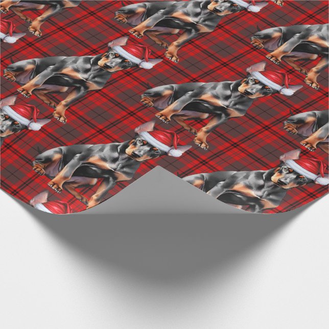 Papel De Presente Holiday Red Plaid Doberman Santa Dog Christmas (Ponta)