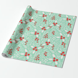 Papel De Presente Holiday Winter Holly Berries Mistletoing Pa