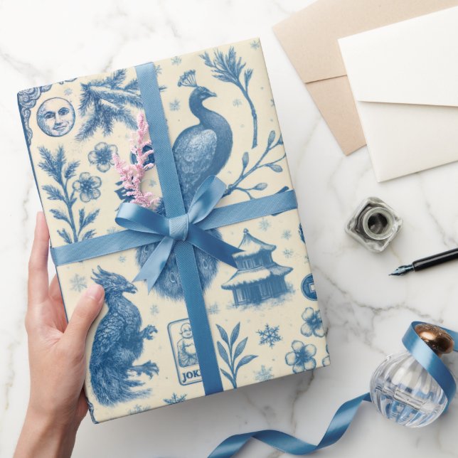 Papel De Presente Holiday & Winter Mahjong Toile Wrapping Paper (Presentear)