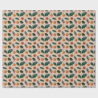 Papel De Presente Holiday Wrapping Paper with Fruit & Holly, Pink