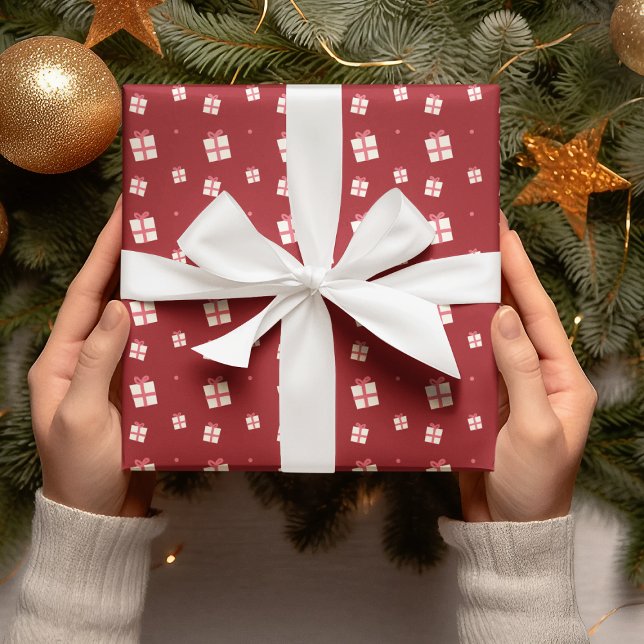 Papel De Presente Holliday de Ilustração de Presente de Natal Vermel (Criador carregado)