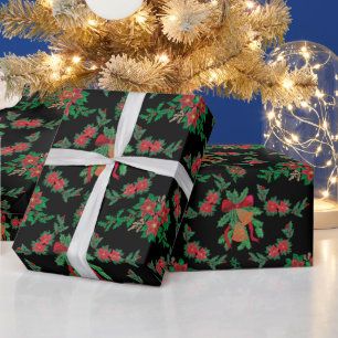 Papel De Presente Holly & Bells no Natal Negro