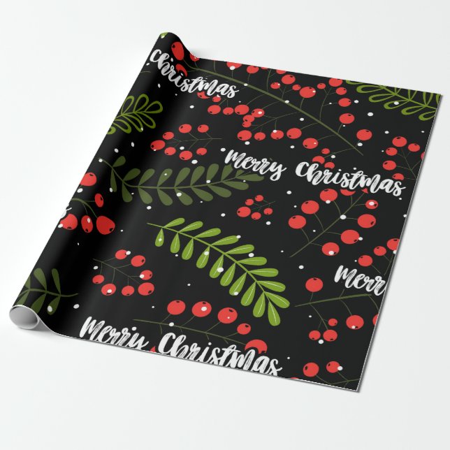Papel De Presente Holly Berries (Desenrolado)
