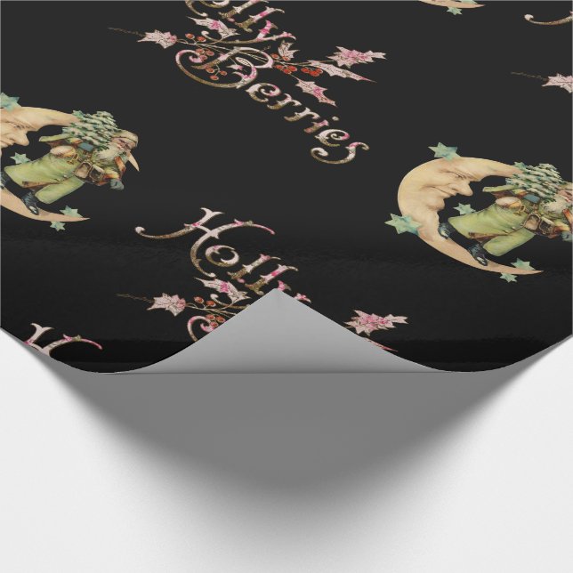 Papel De Presente Holly Berries com Papais noeis Vitorianos (Ponta)