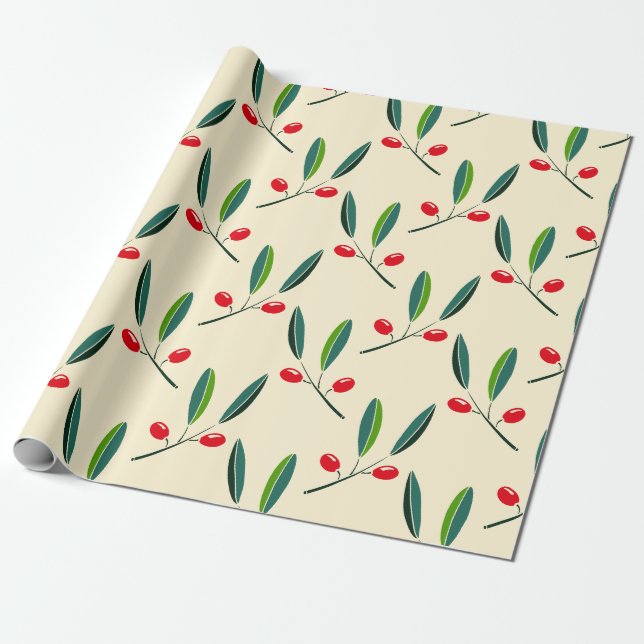 Papel De Presente Holly Berry Christmas Art One Little Christmas Tre (Desenrolado)