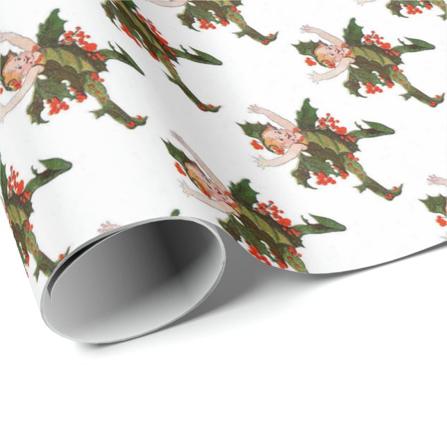 Papel De Presente Holly Christmas Flower Child Cute Funny Floral (Ponta do rolo)
