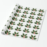 Papel De Presente Holly Christmas Wraping Gift Paper<br><div class="desc">Holly Christmas Wrapping Gift Paper. A cor de fundo pode ser alterada. Etiquetas de presentes correspondentes disponíveis</div>