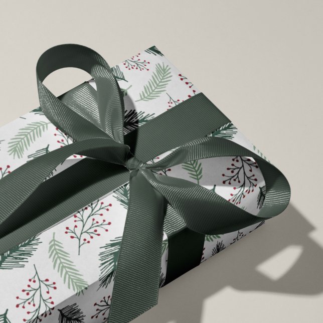 Papel De Presente Holly e Pine | Padrão de Natal (Criador carregado)