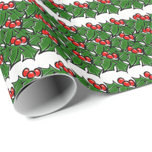 Papel De Presente Holly Folhas, Holly berry, padrão de férias