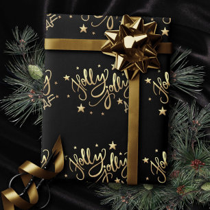 Papel De Presente Holly Jolly AF Manuscrito brilhante Dourado Faux