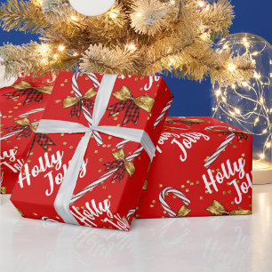 Papel De Presente Holly Jolly Christmas Red Candy Candy Canne Arcos