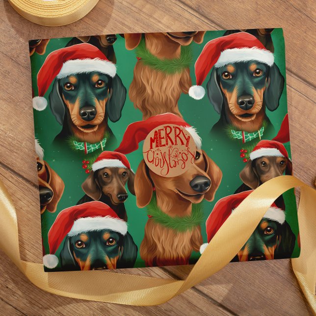 Papel De Presente Holly Jolly Dachshances padrão sem falhas (Criador carregado)
