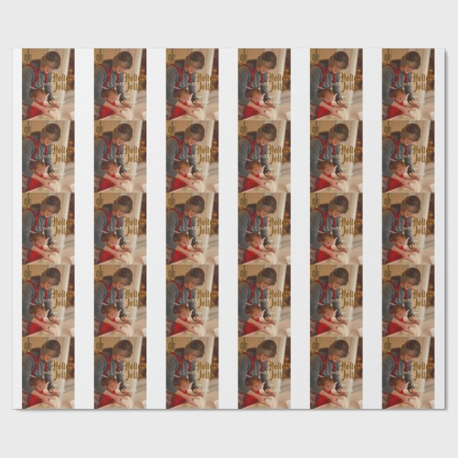 Papel De Presente Holly Jolly family holiday photo beige year naboho (Aberto)