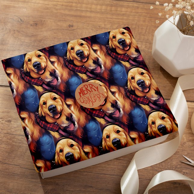 Papel De Presente Holly Jolly Ouro Retriever padrão sem falhas (Criador carregado)