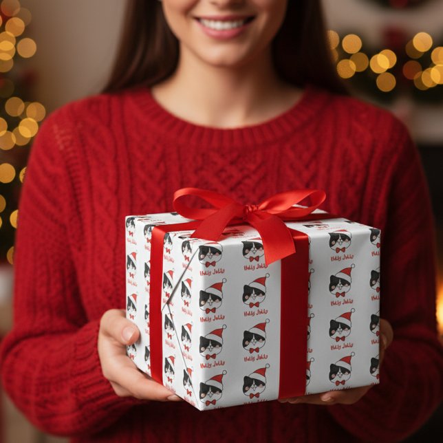 Papel De Presente Holly Jolly Papais noeis de Natal bonitos Cat (Criador carregado)
