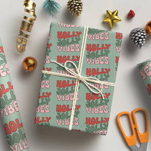 Papel De Presente Holly Jolly Vibes Groovy Retro Natal