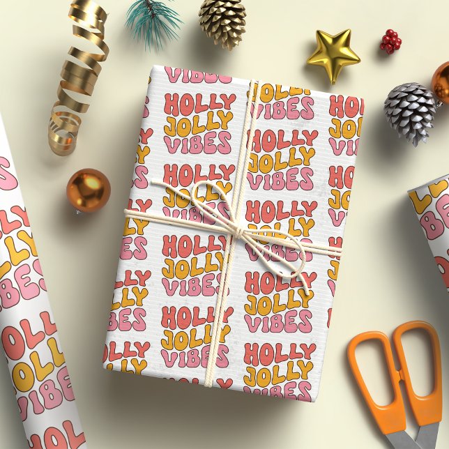 Papel De Presente Holly Jolly Vibes Groovy Retro Natal (Criador carregado)