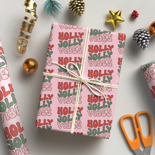 Papel De Presente Holly Jolly Vibes Groovy Retro Natal (Criador carregado)