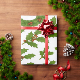 Papel De Presente Holly Leaf & Wreath Natal
