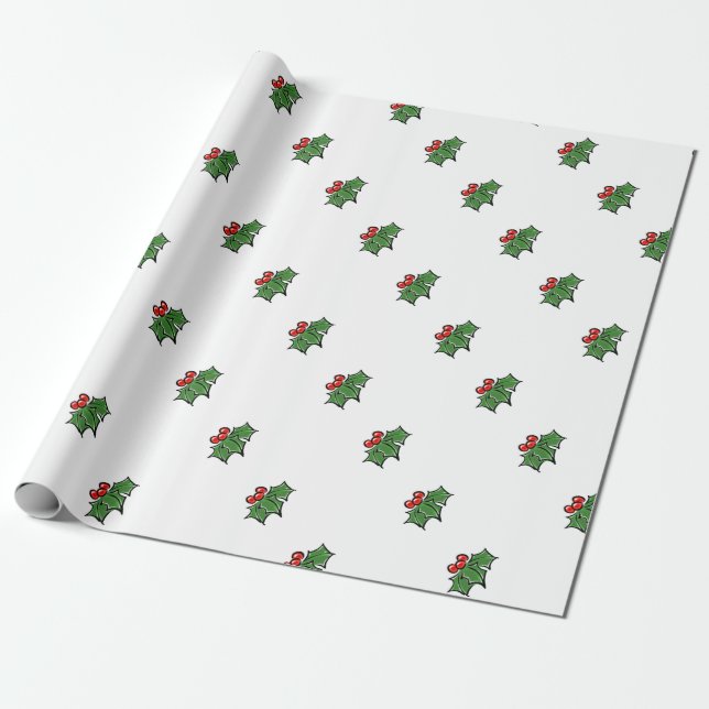 Papel De Presente Holly Leaves, Holly berries, fun holiday botanical (Desenrolado)