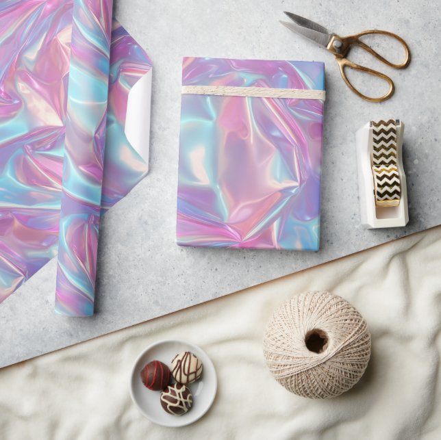 Papel De Presente Holográfico Pastel Iridescente (Artesanato)